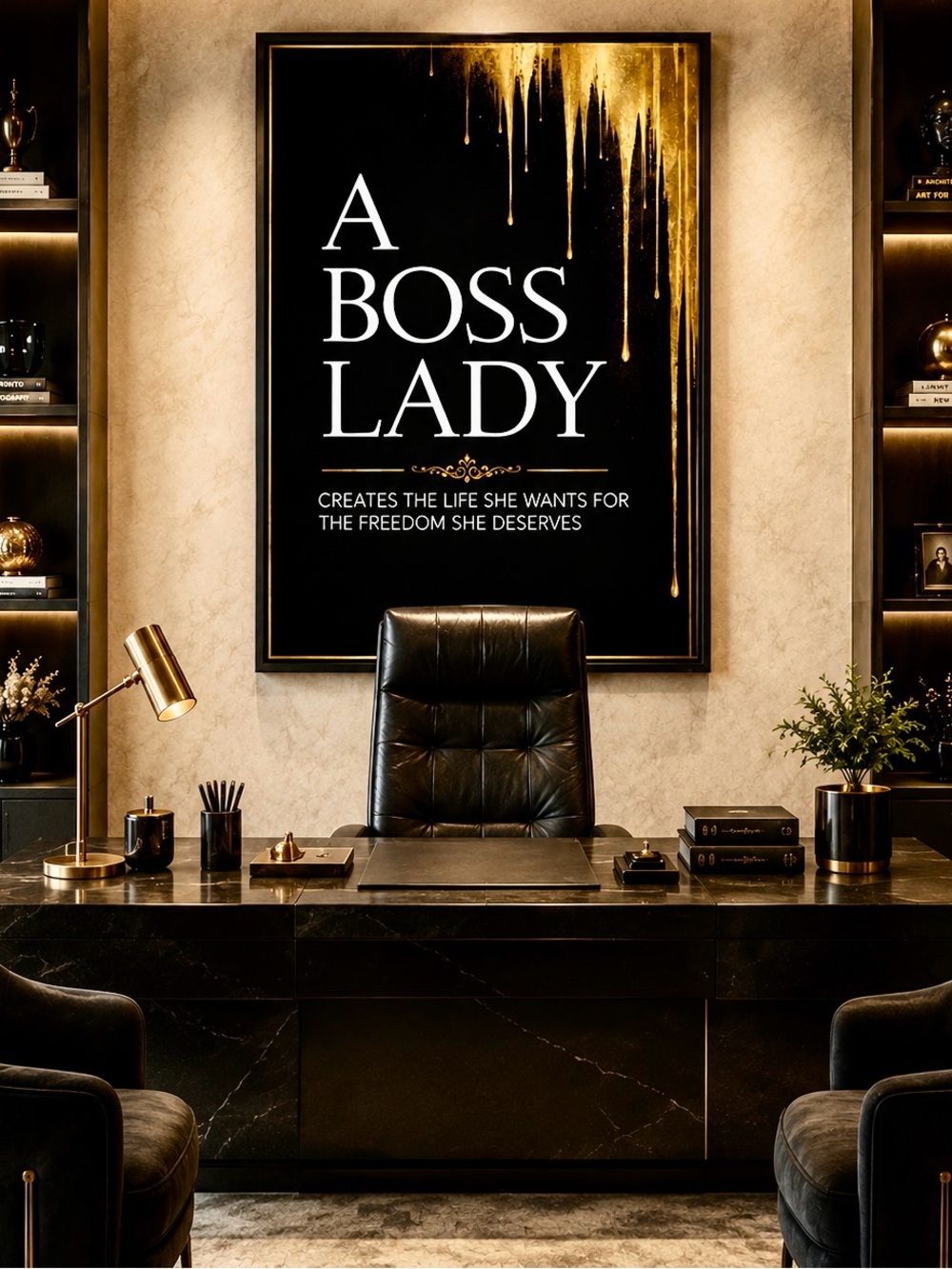 Boss Lady Office Wall Art Black Gold Motivational Luxury Feminine CEO Print